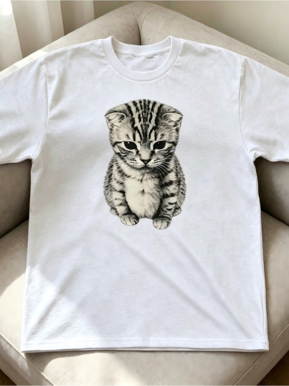 Classic White Cat Graphic Tee - Cute Kitten Print